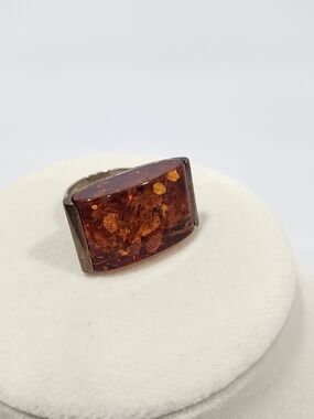 Vintage Large Baltic Amber 925 Sterling Silver Ring Size 6.5